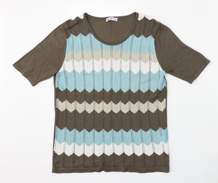 Oscar B Womens Brown Round Neck Geometric Viscose Pullover Jumper Size S