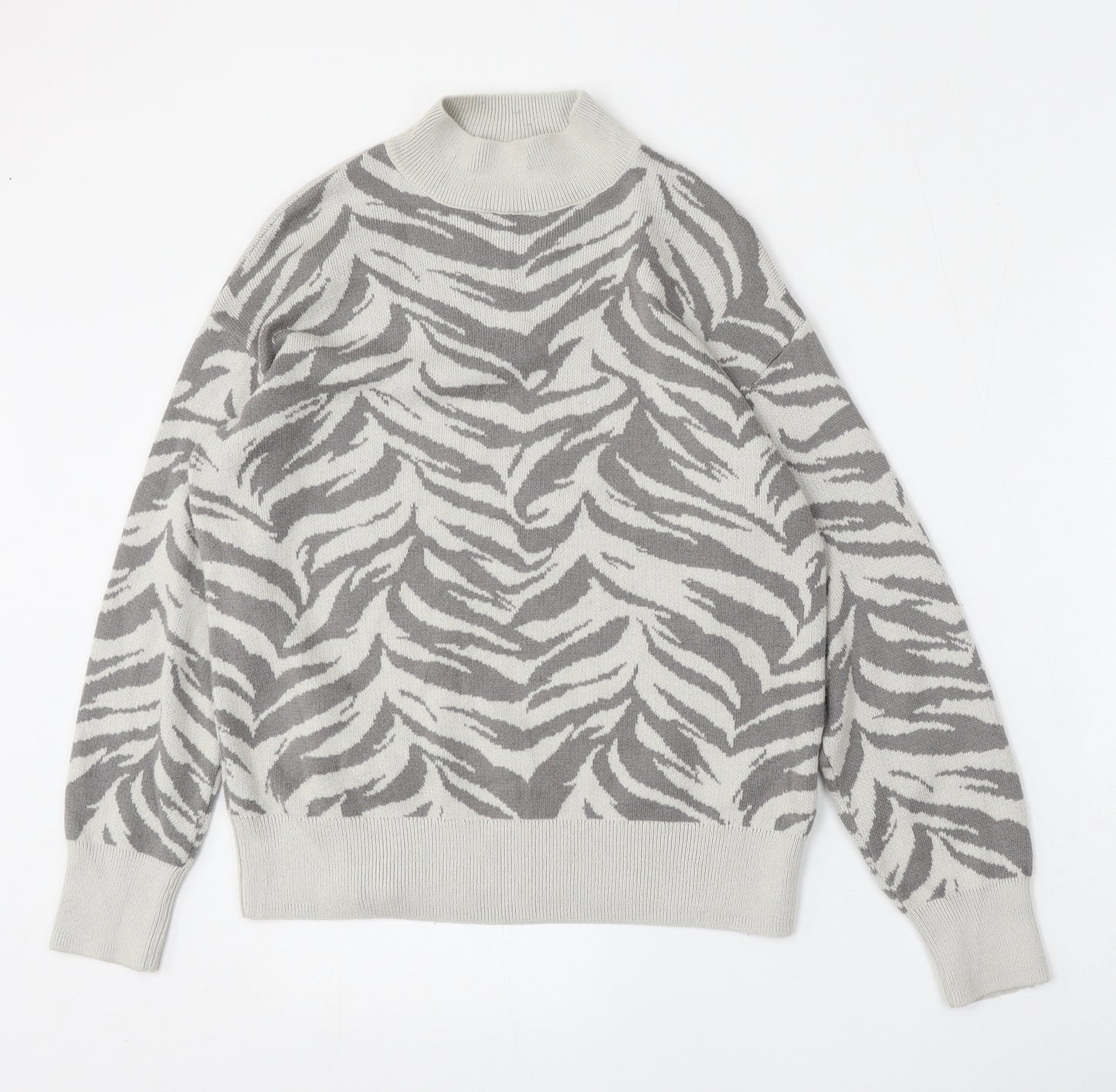 Preworn Womens Multicoloured Mock Neck Animal Print Polyester Pullover Jumper Size L