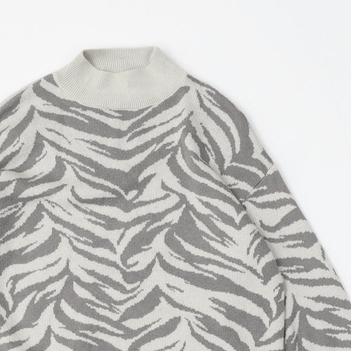 Preworn Womens Multicoloured Mock Neck Animal Print Polyester Pullover Jumper Size L