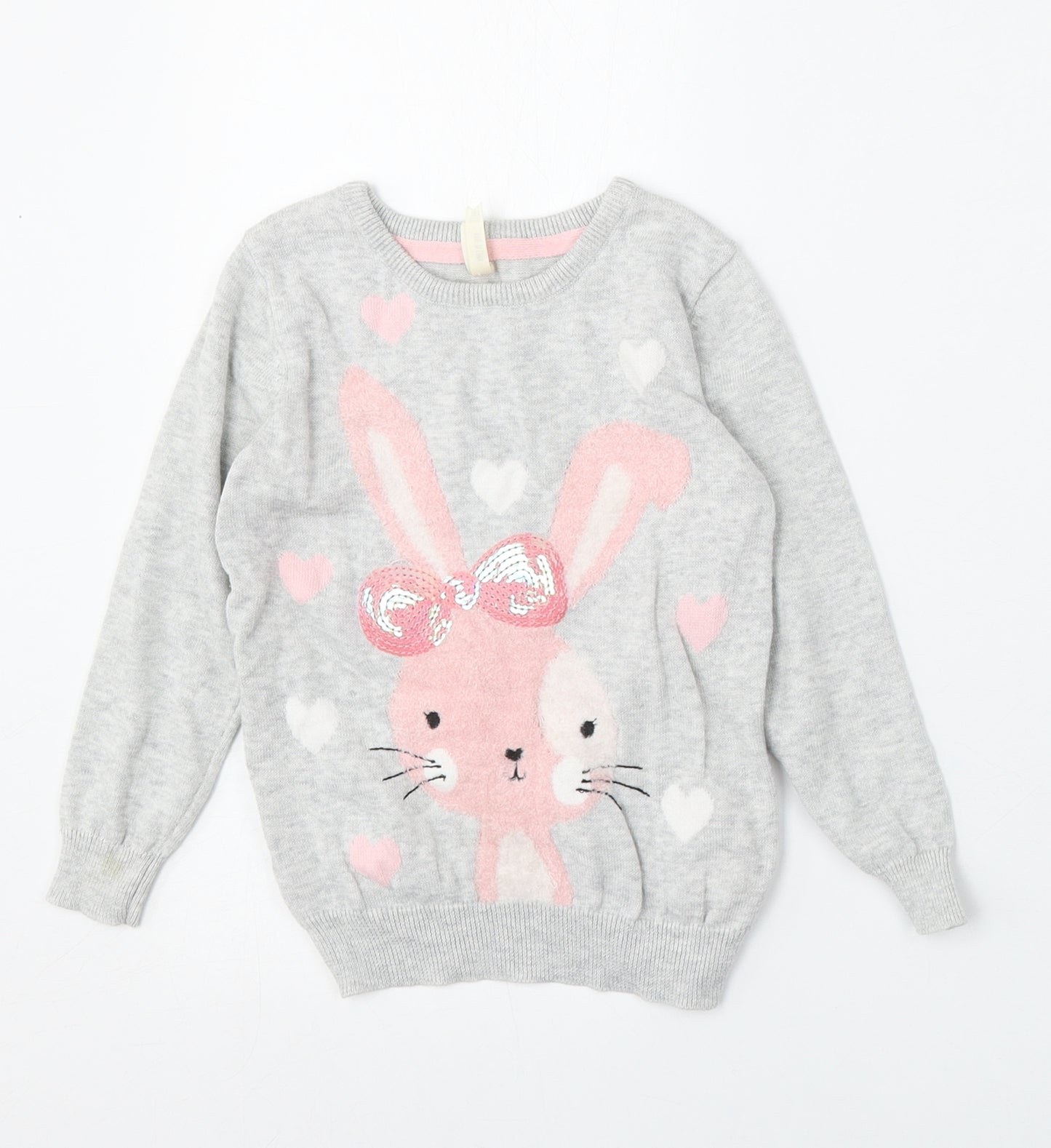 Young Dimension Girls Grey Round Neck  Cotton Pullover Jumper Size 4-5 Years