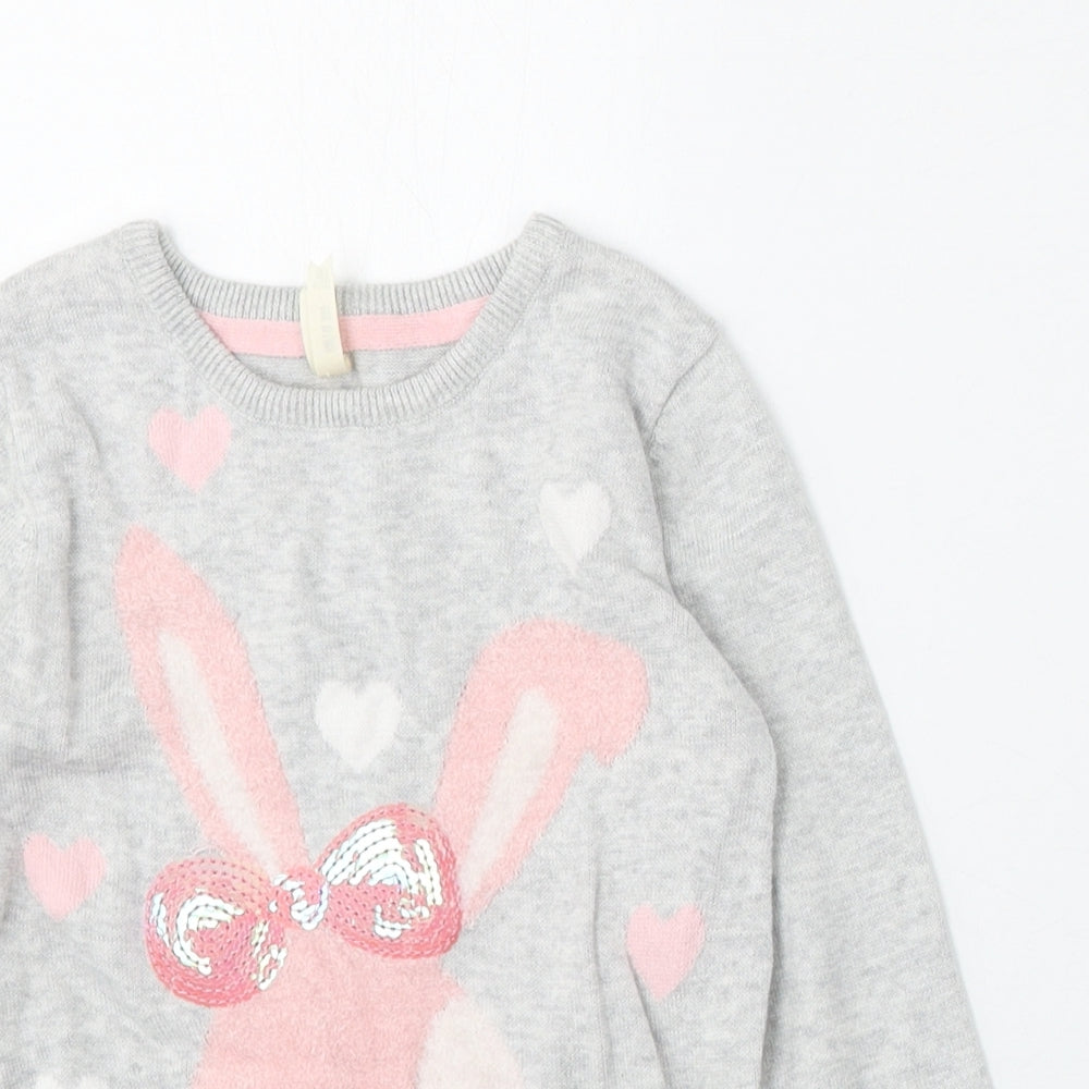 Young Dimension Girls Grey Round Neck  Cotton Pullover Jumper Size 4-5 Years