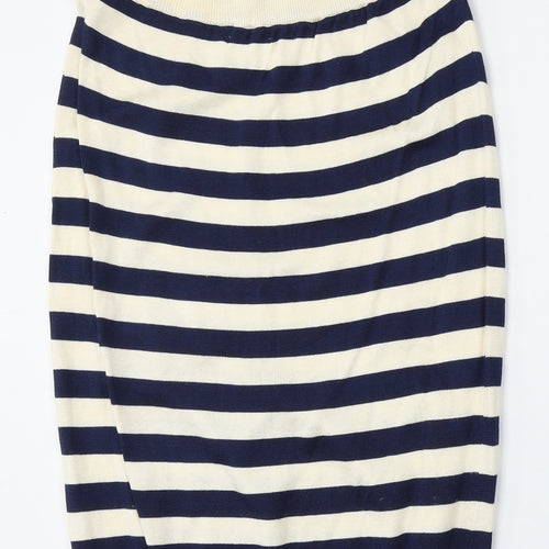House of Fraser Womens White Striped Cotton Straight & Pencil Skirt Size L