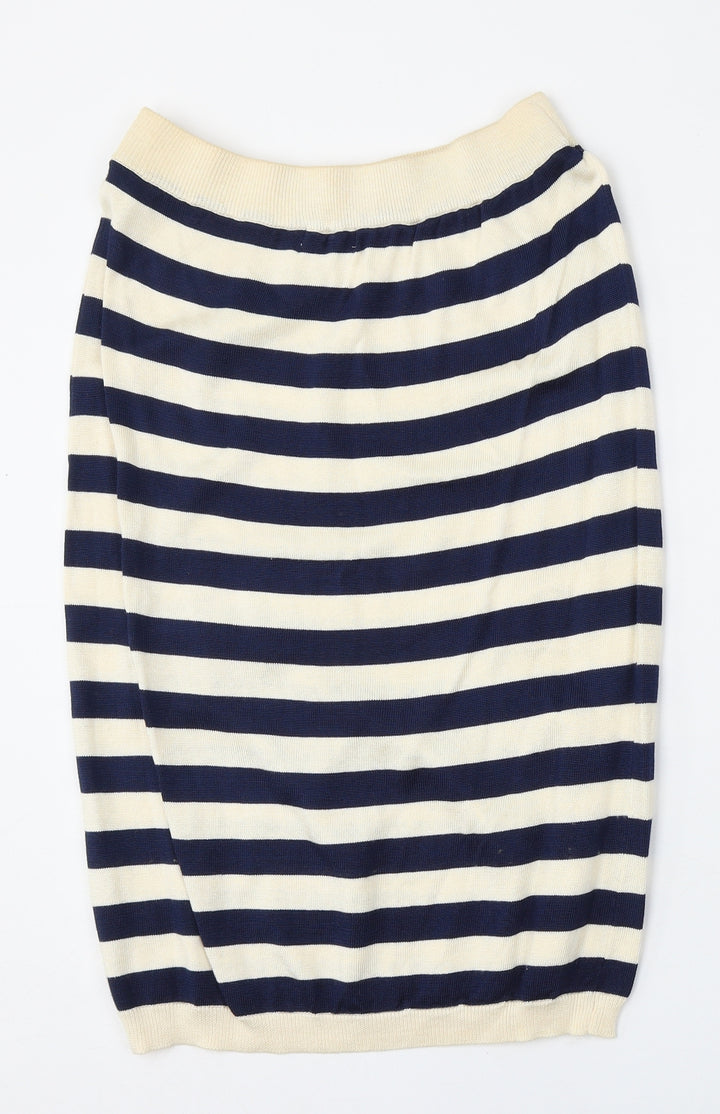 House of Fraser Womens White Striped Cotton Straight & Pencil Skirt Size L