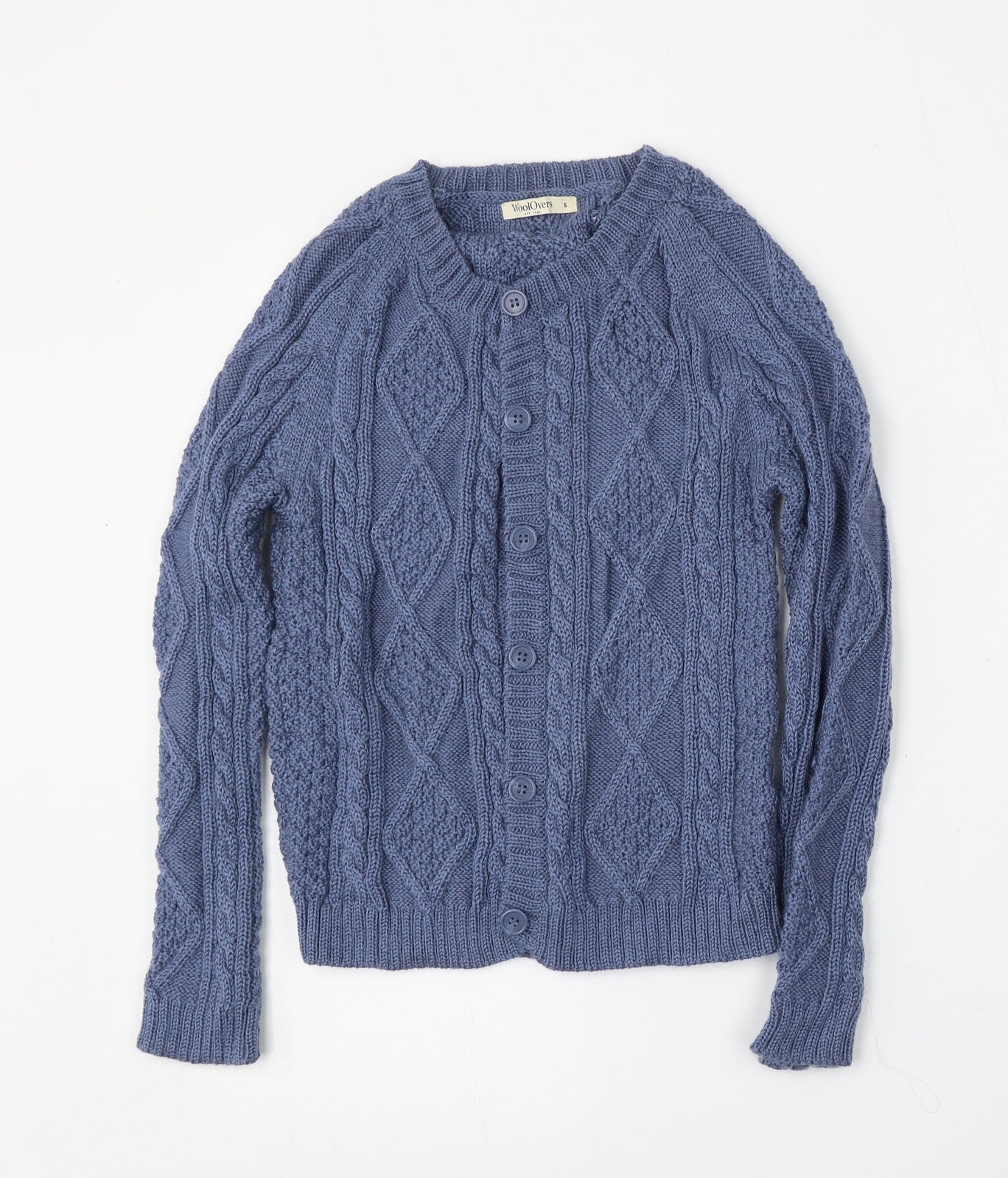 Wool Overs Womens Blue Round Neck  Wool Cardigan Jumper Size S