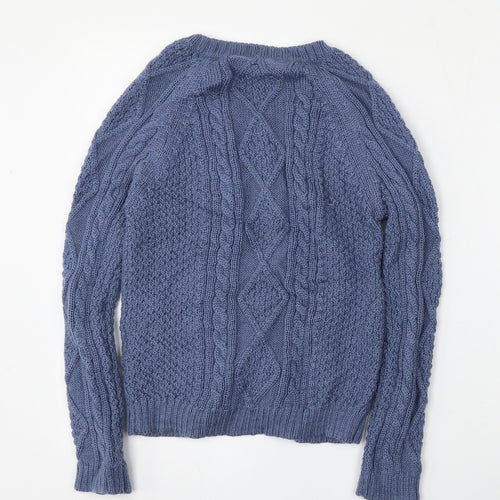 Wool Overs Womens Blue Round Neck  Wool Cardigan Jumper Size S