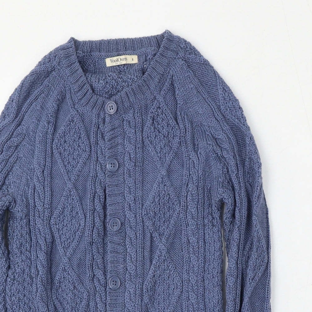 Wool Overs Womens Blue Round Neck  Wool Cardigan Jumper Size S
