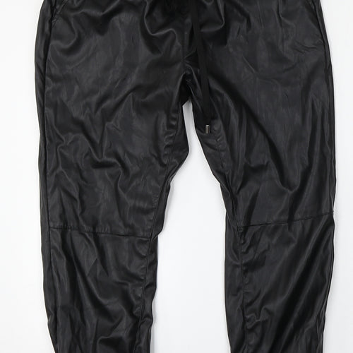 Papaya Womens Black  Polyurethane Trousers  Size 12 L26 in Regular
