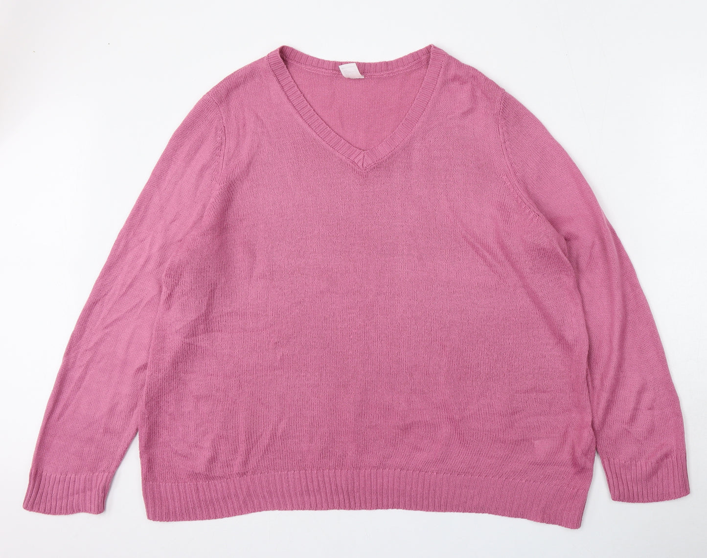 Preworn Womens Pink V-Neck  Polyacrylate Fibre Pullover Jumper Size 24