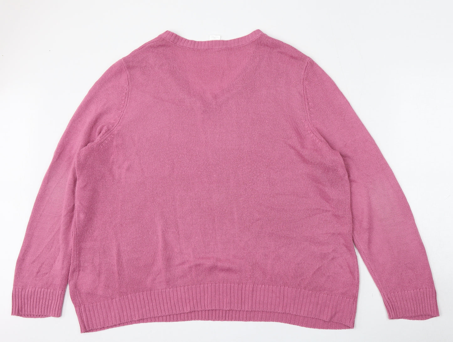 Preworn Womens Pink V-Neck  Polyacrylate Fibre Pullover Jumper Size 24