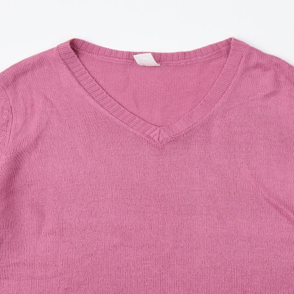 Preworn Womens Pink V-Neck  Polyacrylate Fibre Pullover Jumper Size 24