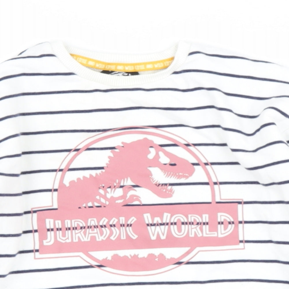Preworn Boys Beige Round Neck Striped Cotton Henley Jumper Size 5-6 Years   - jurassic park