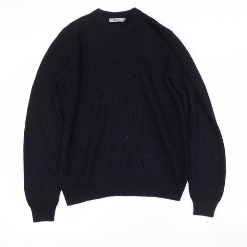 TU Mens Black Round Neck  Polyester Pullover Jumper Size M
