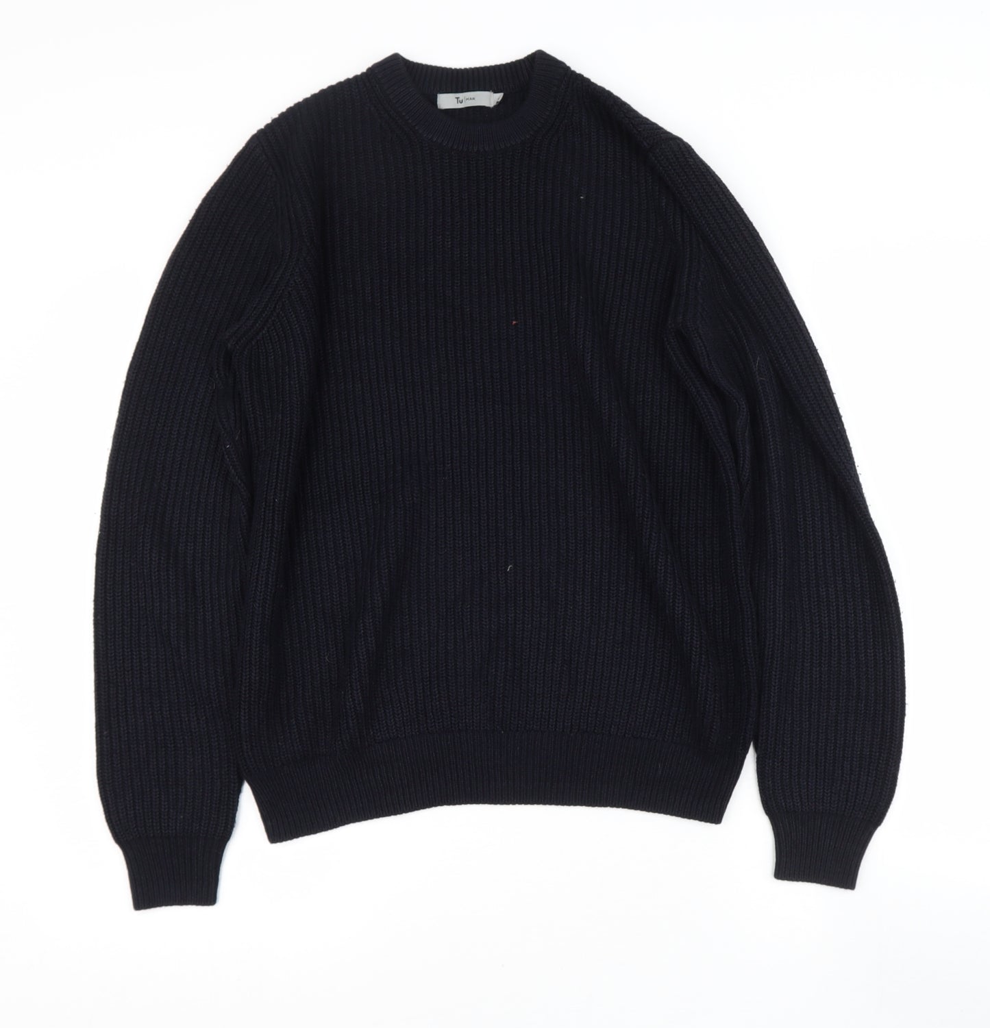 TU Mens Black Round Neck  Polyester Pullover Jumper Size M