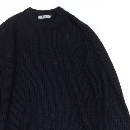 TU Mens Black Round Neck  Polyester Pullover Jumper Size M