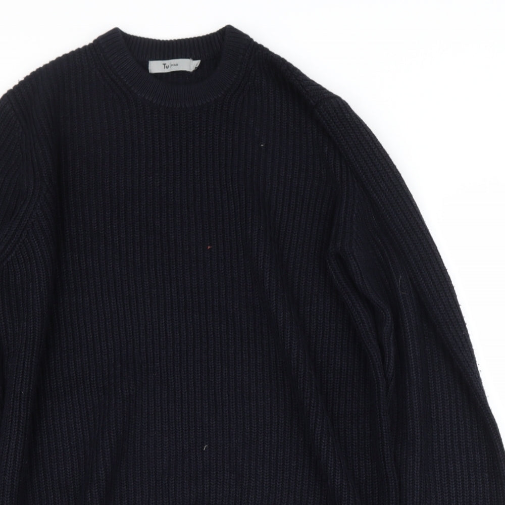 TU Mens Black Round Neck  Polyester Pullover Jumper Size M