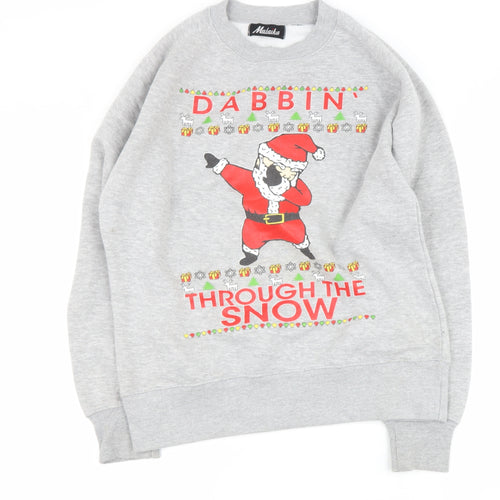 Preworn Womens Grey  Polyester Blend Pullover Sweatshirt Size 12   - Santa