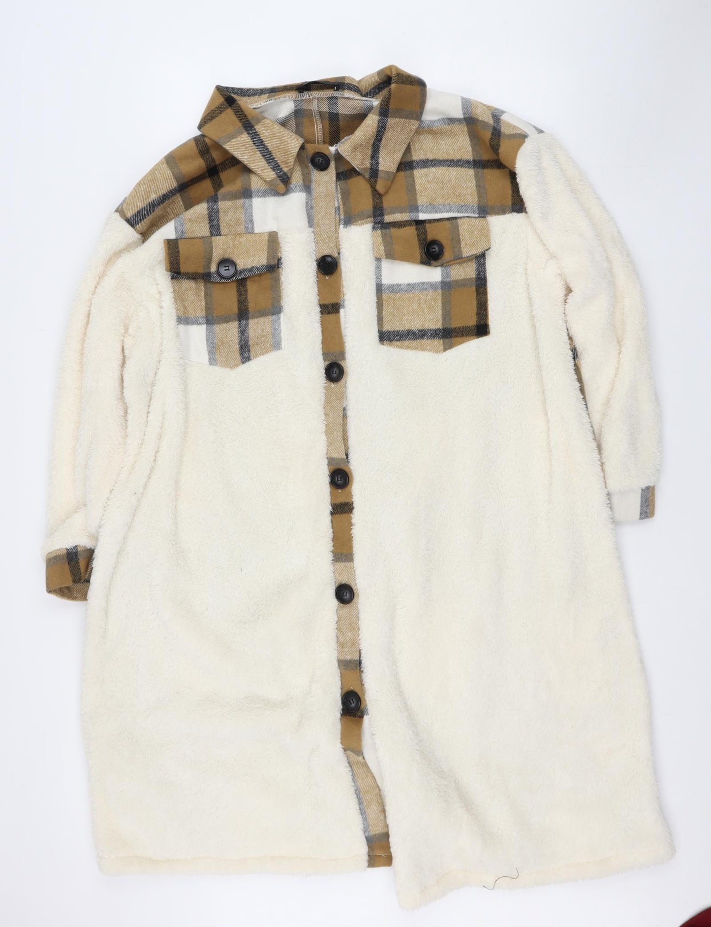SHIEN Womens Brown Collared  Polyester Cardigan Jumper Size L