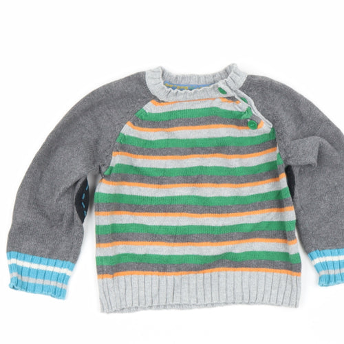 George  Grey Striped Cotton Cardigan Jumper