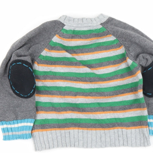 George  Grey Striped Cotton Cardigan Jumper