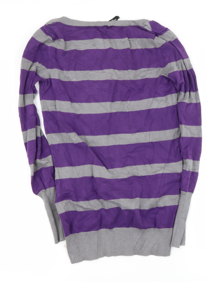 Chilli Pepper Womens Purple Scoop Neck Striped Viscose Pullover Jumper Size S