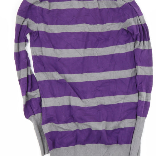 Chilli Pepper Womens Purple Scoop Neck Striped Viscose Pullover Jumper Size S