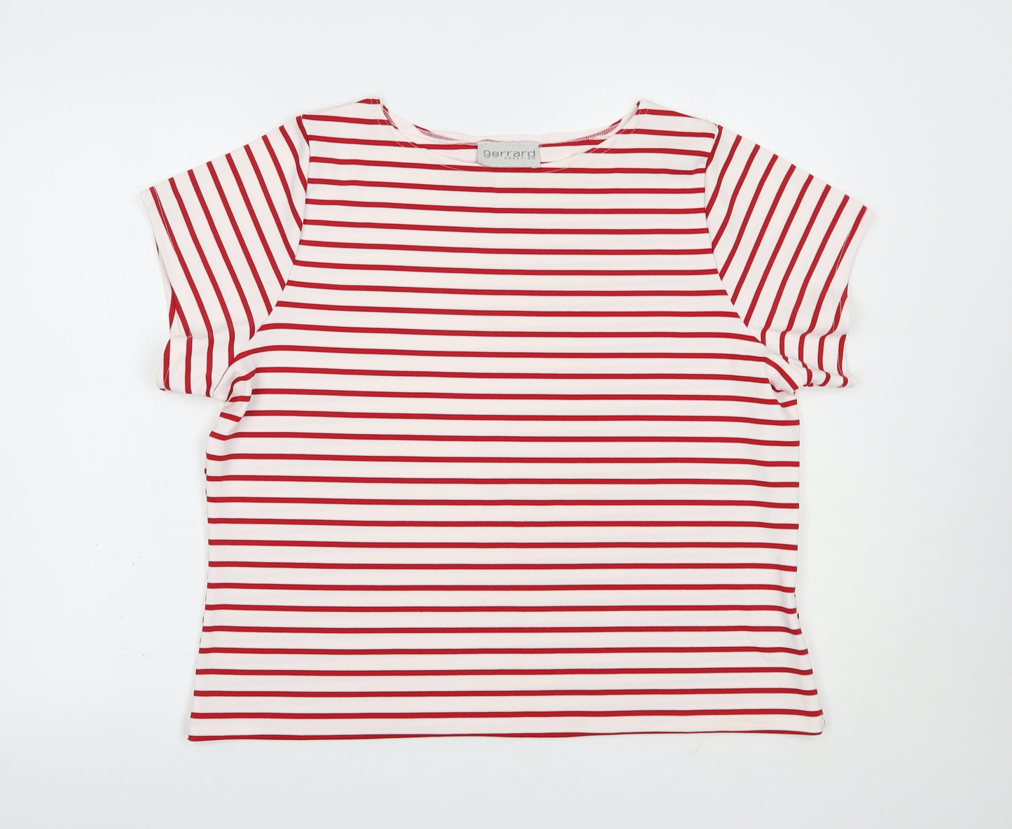 Gerrard Creation Womens White Striped Polyester Basic T-Shirt Size 22 Boat Neck