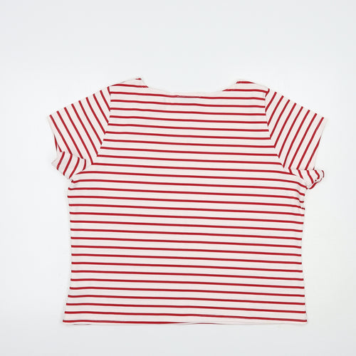 Gerrard Creation Womens White Striped Polyester Basic T-Shirt Size 22 Boat Neck