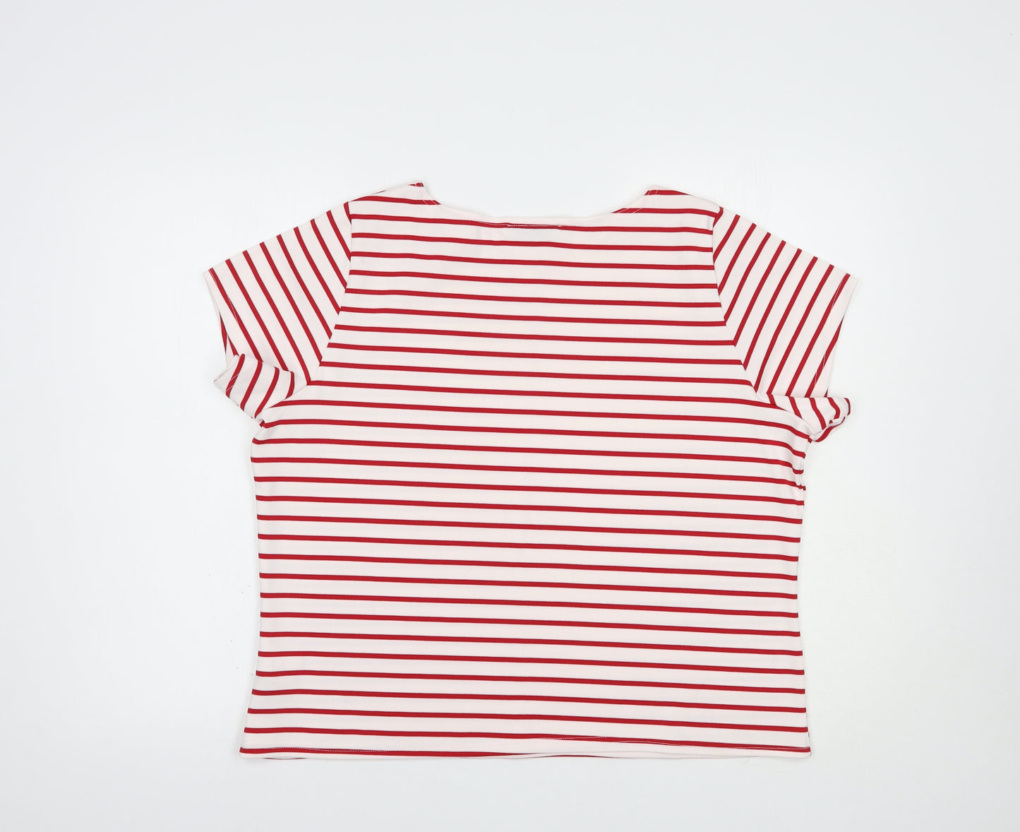Gerrard Creation Womens White Striped Polyester Basic T-Shirt Size 22 Boat Neck