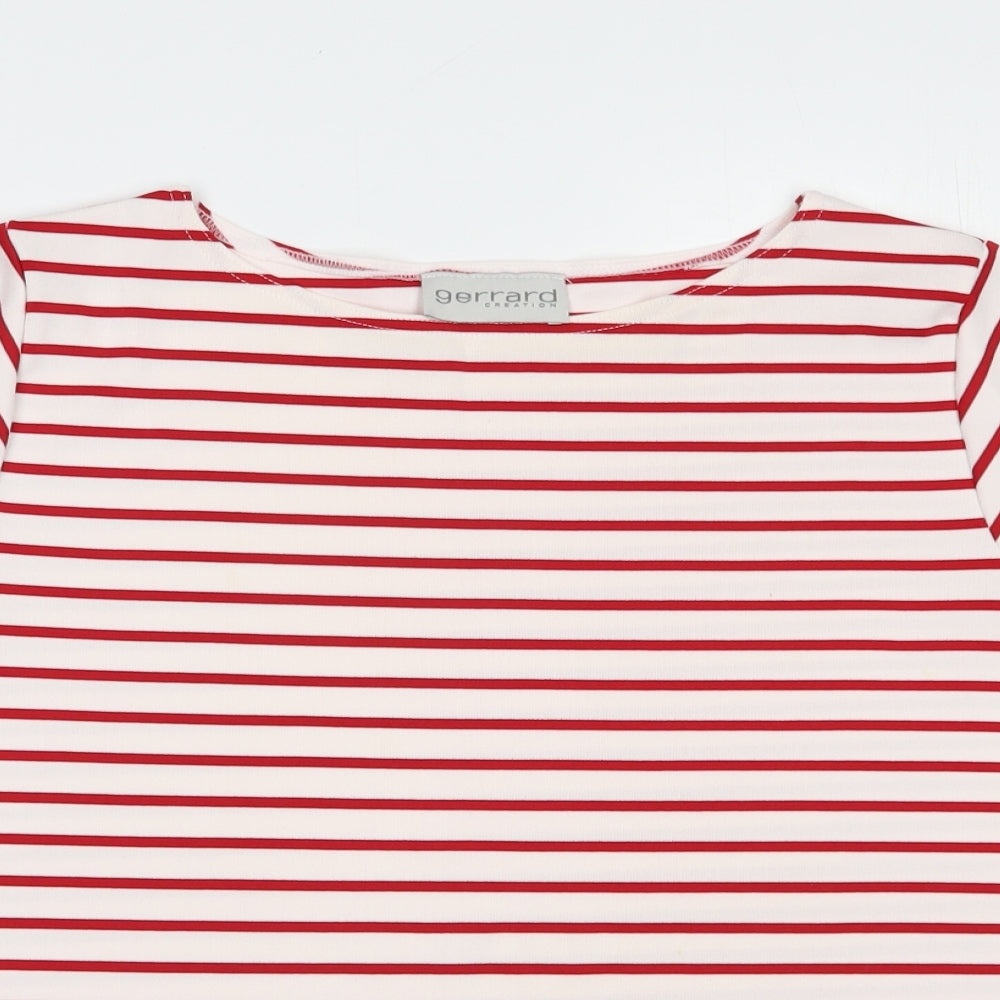 Gerrard Creation Womens White Striped Polyester Basic T-Shirt Size 22 Boat Neck