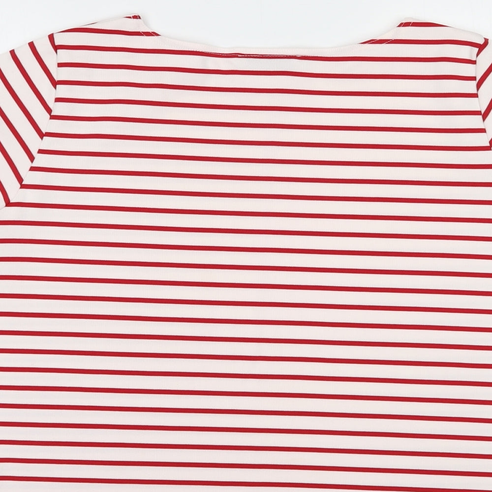 Gerrard Creation Womens White Striped Polyester Basic T-Shirt Size 22 Boat Neck