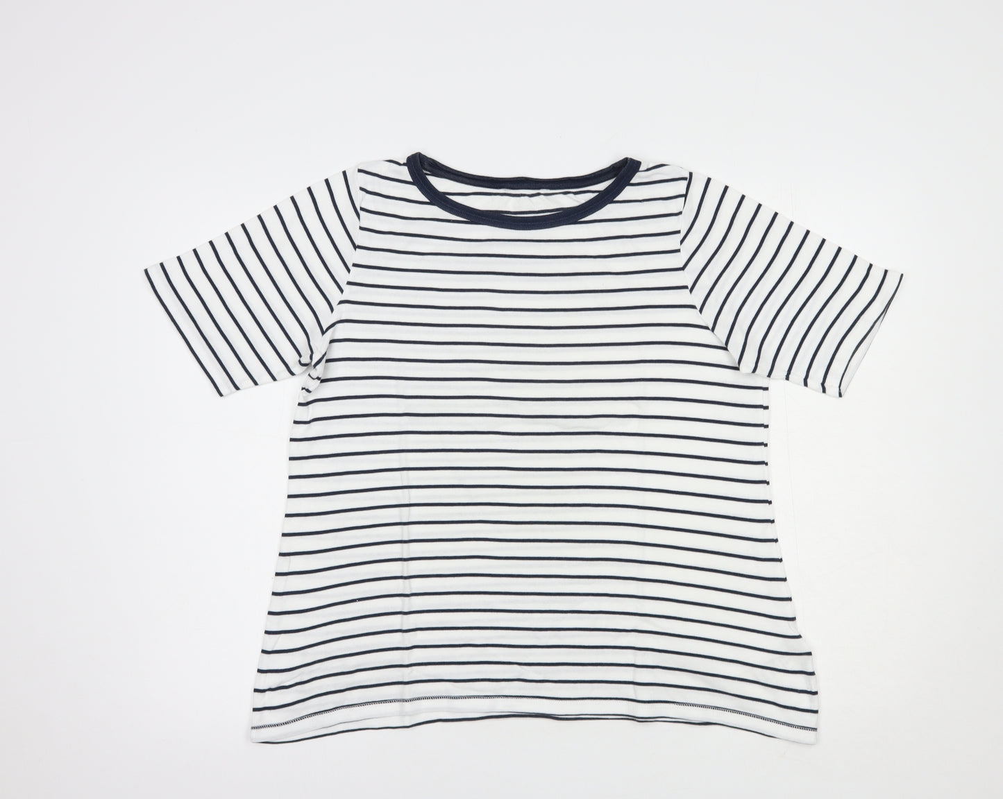 Marks and Spencer Womens White Striped Cotton Basic T-Shirt Size 18 Boat Neck
