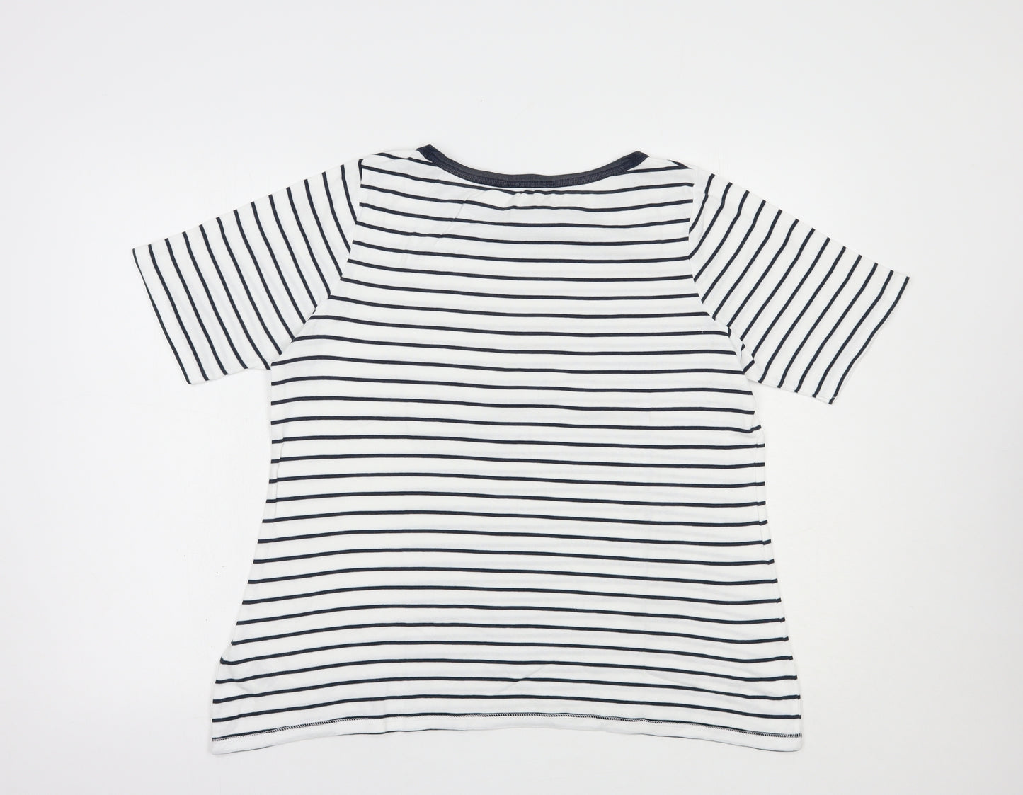 Marks and Spencer Womens White Striped Cotton Basic T-Shirt Size 18 Boat Neck