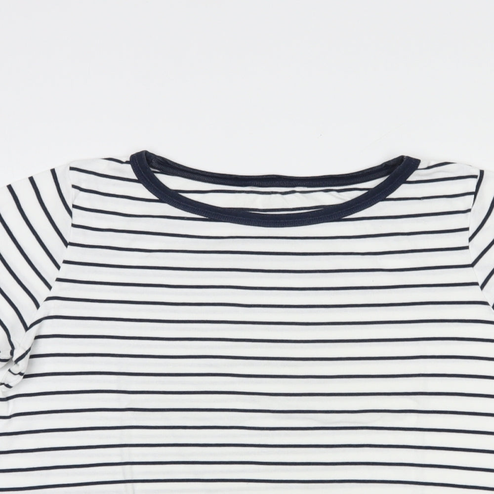 Marks and Spencer Womens White Striped Cotton Basic T-Shirt Size 18 Boat Neck