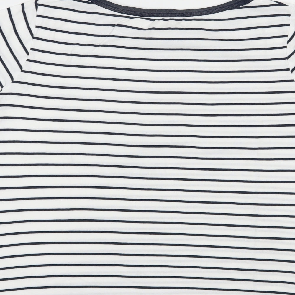 Marks and Spencer Womens White Striped Cotton Basic T-Shirt Size 18 Boat Neck