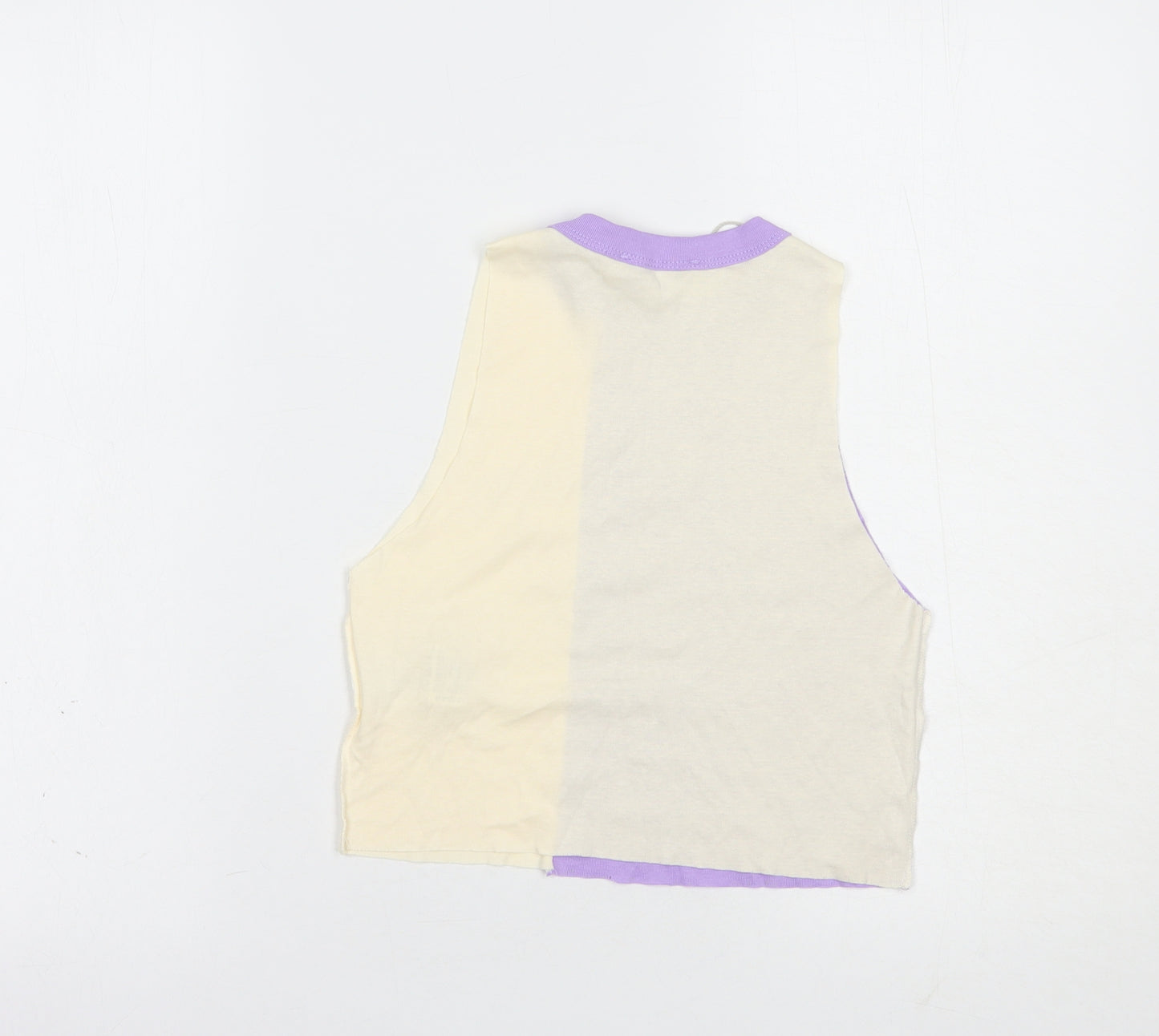 Pull & Bear Womens Ivory  Cotton Cropped Tank Size S Crew Neck - Ohio