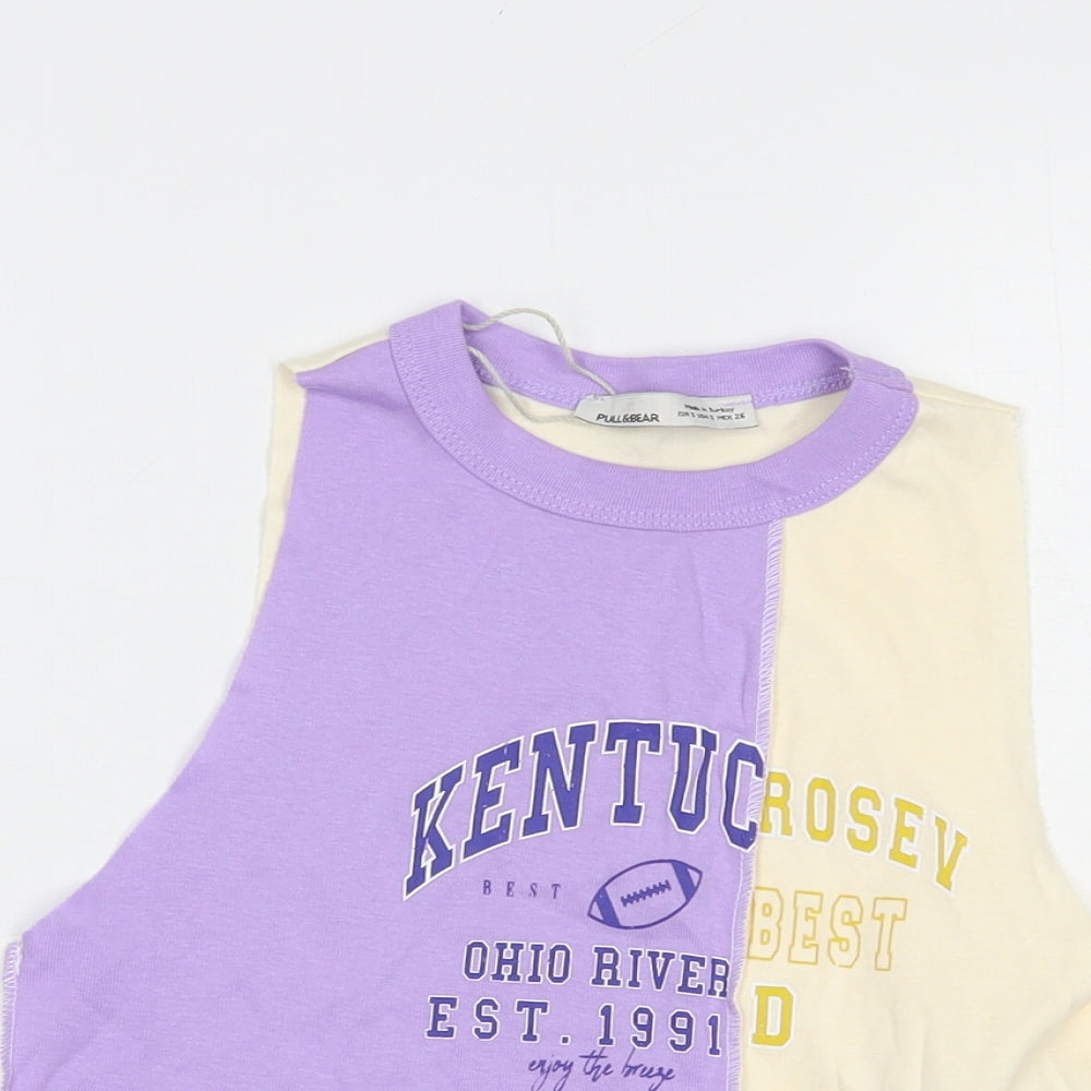 Pull & Bear Womens Ivory  Cotton Cropped Tank Size S Crew Neck - Ohio