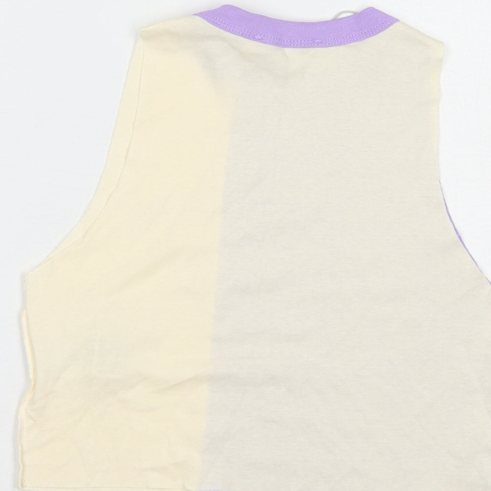 Pull & Bear Womens Ivory  Cotton Cropped Tank Size S Crew Neck - Ohio
