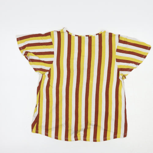 New Look Womens Yellow Striped Viscose Basic Blouse Size 8 V-Neck