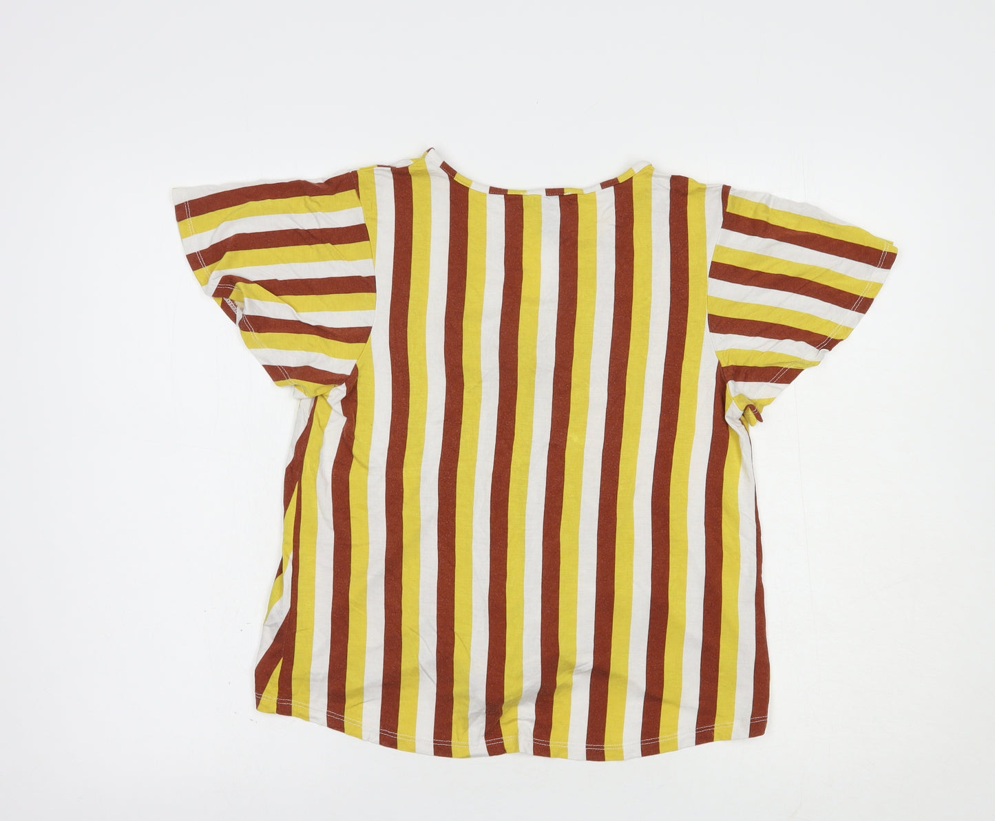New Look Womens Yellow Striped Viscose Basic Blouse Size 8 V-Neck