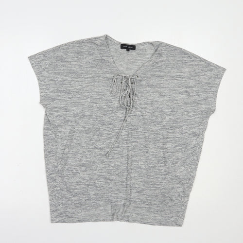 New Look Womens Grey  Viscose Basic Blouse Size S V-Neck