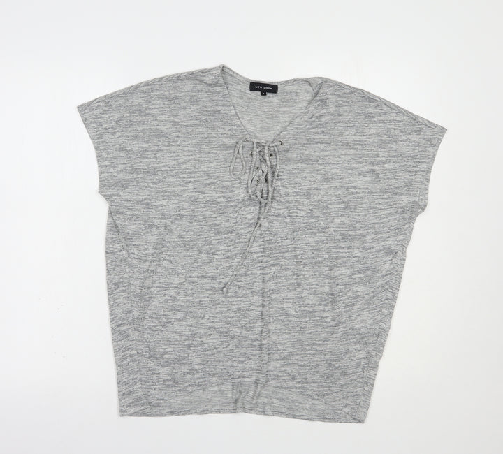 New Look Womens Grey  Viscose Basic Blouse Size S V-Neck