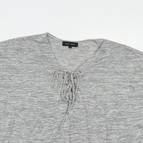 New Look Womens Grey  Viscose Basic Blouse Size S V-Neck