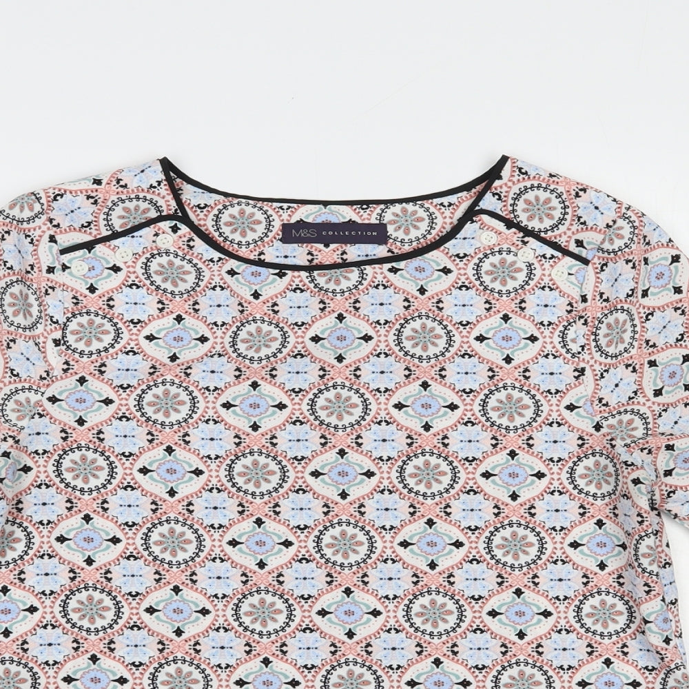 Marks and Spencer Womens Multicoloured Paisley Polyester Basic Blouse Size 8 Round Neck