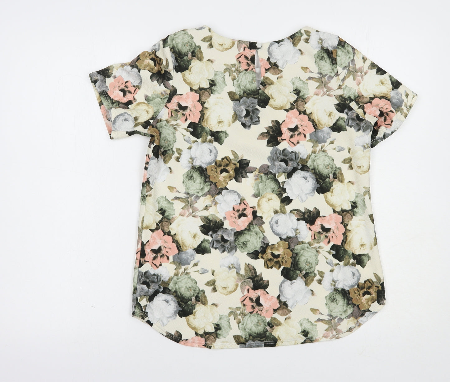 Dunnes Stores Womens Ivory Floral Polyester Basic Blouse Size 10 Round Neck