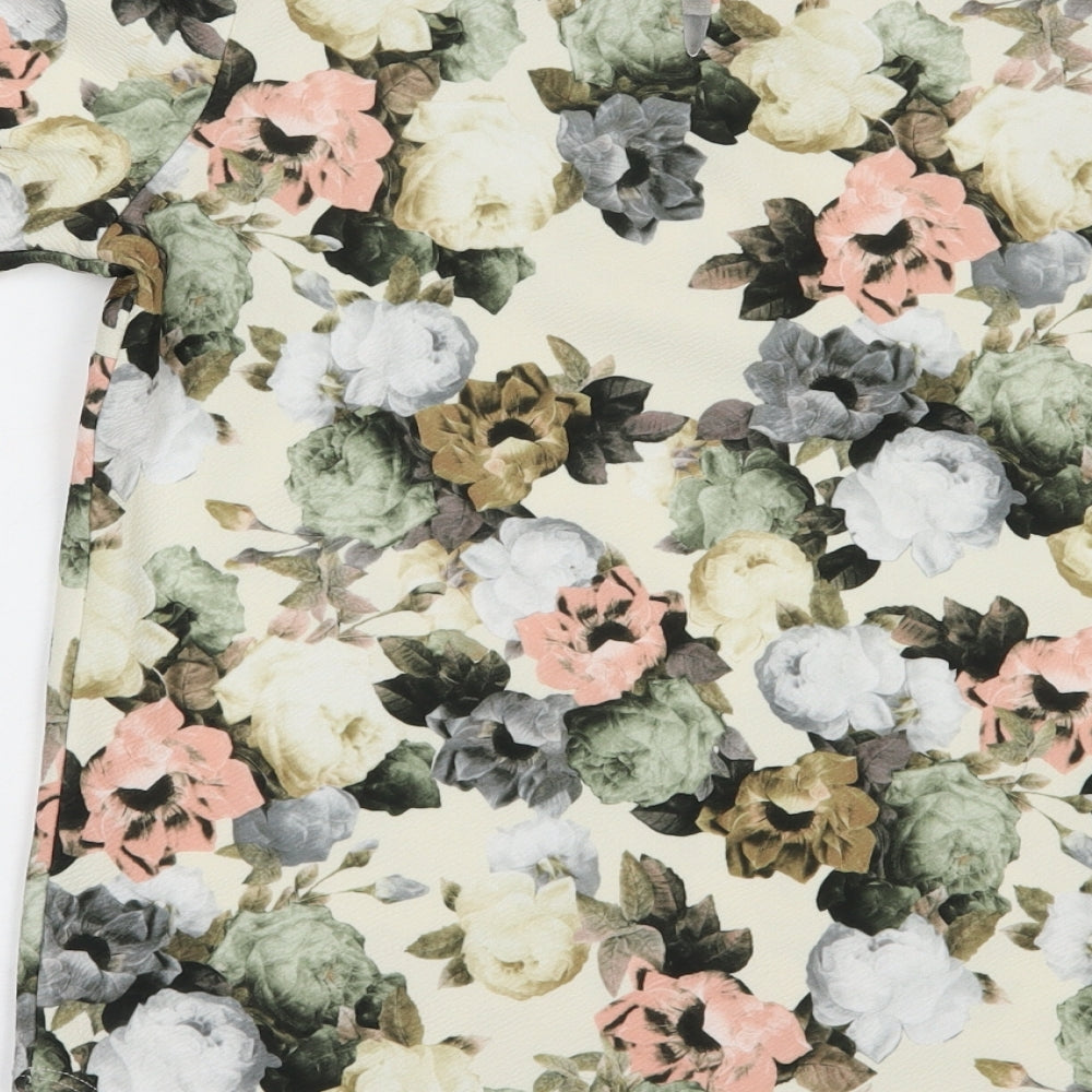 Dunnes Stores Womens Ivory Floral Polyester Basic Blouse Size 10 Round Neck
