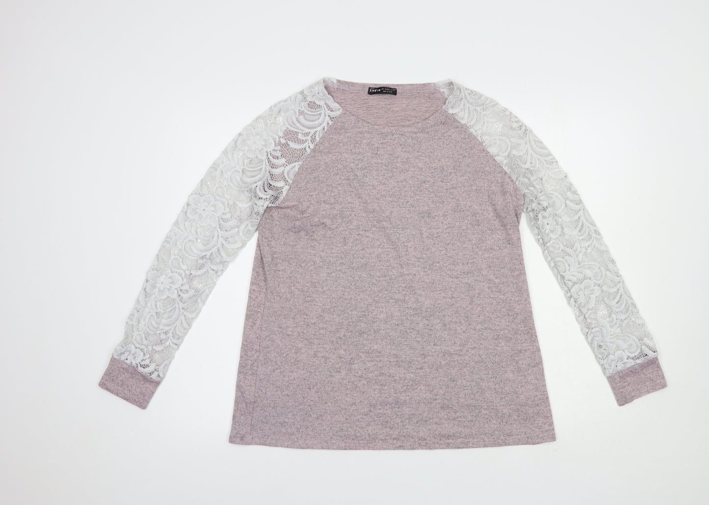 SheIn Womens Pink  Polyester Basic Blouse Size L Boat Neck - Lace Detail