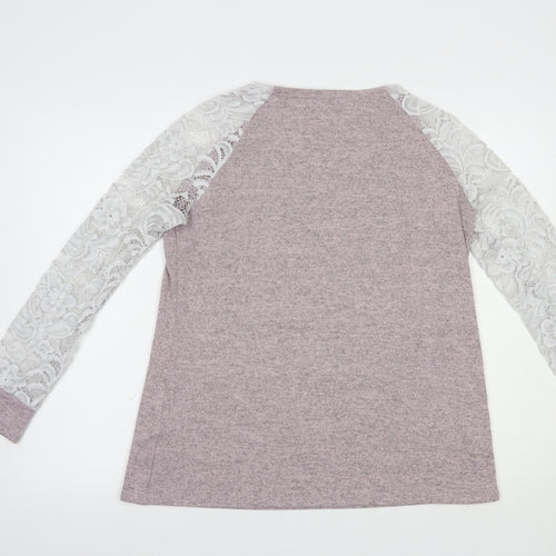 SheIn Womens Pink  Polyester Basic Blouse Size L Boat Neck - Lace Detail