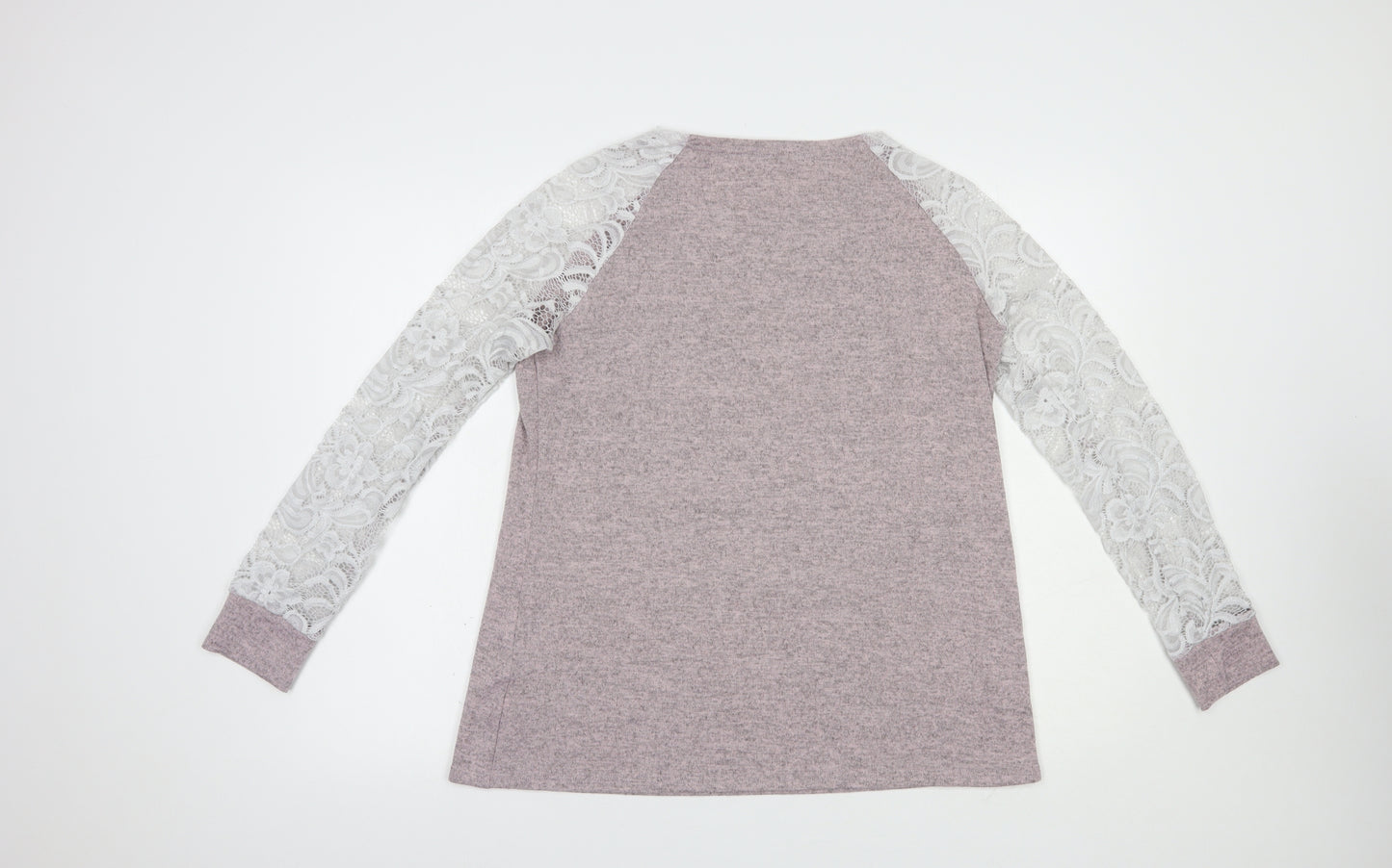 SheIn Womens Pink  Polyester Basic Blouse Size L Boat Neck - Lace Detail