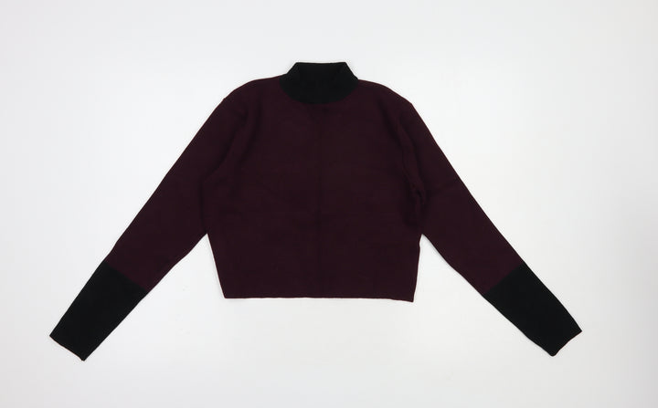 New Look Womens Purple Mock Neck Viscose Pullover Jumper Size 10 - Cropped