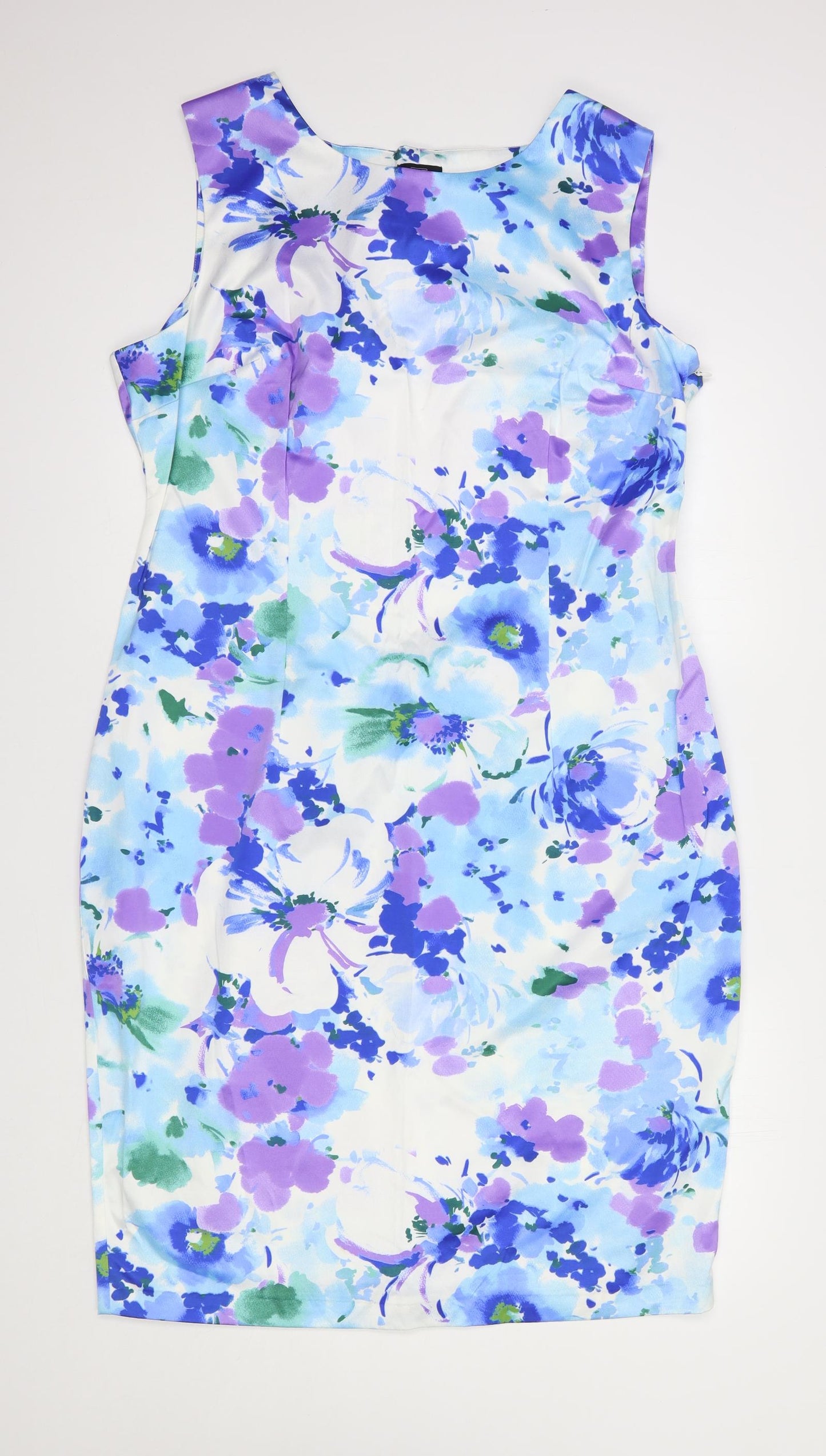 F&F Womens Blue Floral Polyester Pencil Dress  Size 20  Boat Neck Zip